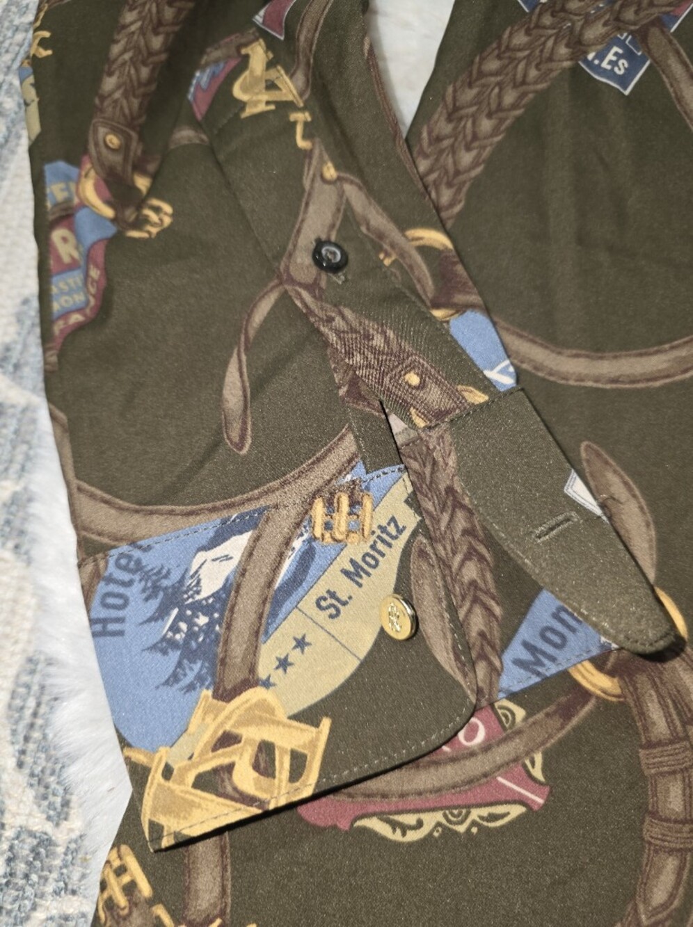 Lauren Ralph Lauren Classic Fit Belt Print Crepe Shirt Medium Excellent - Picture 5 of 8